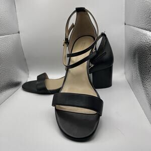 Michael Kors Serena US Sz 9.5 Flex Leather Ankle-Strap Block Heel Sandals Black